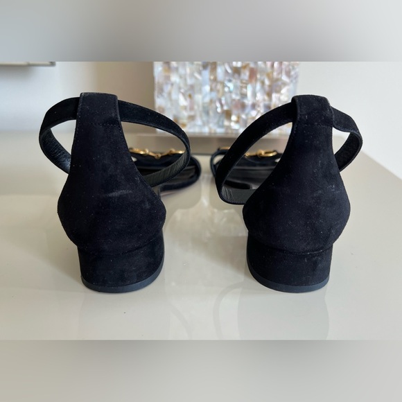 Gucci Shoes Flats Sandals Size 39.5 (US 9.5) Black Suede Leather with Gold Logo - Picture 8 of 15